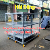 Kệ sắt mâm 3 tầng CÓ BÁNH XE, Rộng 30cm x dài 60cm đến 150cm ,cao nhiều kích thước lụa chọn
