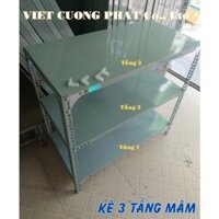 Kệ sắt V lỗ 3 tầng-Mã số V40.18 (D120cm x R40cm x C100cm). Đầy đủ Ốc-Ke-Đế nhựa-Thép V3x3