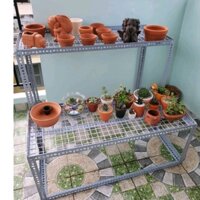 Kệ sắt V Lỗ Bậc Thang 2 Tầng vỉ lưới sắt ô vuông,kệ trưng bày sen đá,để chậu hoa hồng...kệ sắt đa năng dùng khung sắt V3