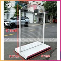 Kệ siêu thị, kệ ĐÔI lưới móc treo khung bo cong ( cao 1m8 x dài 1m2) x 1 , 2 tầng tặng kèm 10 móc 15cm.