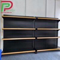 KỆ SIÊU THỊ TÔN LỖ ĐEN NẸP CAM, KỆ SIÊU THỊ TÔN LỖ ĐEN 1 MẶT, C1M5*D90CM*R350*4 TẦNG