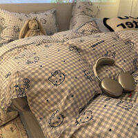 Kẻ Sọc Hello Kitty KT 4 TRONG 1 Bộ Chăn Ga Gối Ký Túc Xá Phòng Ngủ Thoải Mái Bao Flat Bedsheet Vỏ Gối