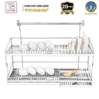 Kệ sóng chén treo tường 2 tầng có khay hứng nước UT2 Tovashu inox 304, giá để chén đũa cao cấp, kệ úp chén bát - BẢO HÀN