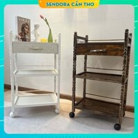 Kệ Spa 3 tầng gỗ cao cấp - Xe đẩy Spa nhập khẩu sang trọng 3 tầng - Có bánh xe HMTL-5060 Trắng, Vân gỗ