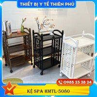 Kệ Spa 3 tầng sang trọng - Xe đẩy Spa nhập khẩu,gỗ cao cấp - Có bánh xe HMTL-5080 Trắng, Vân gỗ, Đen