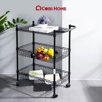 Kệ thép đa năng carbon có bánh xe đẩy 3 tầng dùng trong nhà bếp - COBI HOME