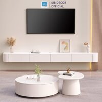 Kệ Tivi Gắn Tường Bo Cong Màu Trắng 2 Ngăn Kéo Và Cánh Mở Hiện Đại SIB Decor TV169