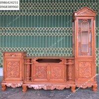 Kệ Tivi Kết Hợp Tủ Rươu. Lệch Gỗ Hương Đá
