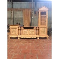 Kệ tivi kết hợp với tủ rượu lệch gỗ gõ đỏ