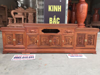 Kệ tivi kiểu mõ đồng tiền lồi giữa 2m6 gỗ hương đỏ lào