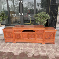 Kệ tivi mõ lõm đồng tiền đục tứ quý gỗ hương đá 2m40 ( Đồ Gỗ Khải Phát )