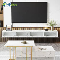 Kệ tivi treo tường gỗ công nghiệp 4 hộc tủ giả vân đá – KT05