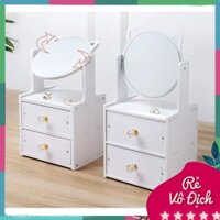 Kệ Trang Điểm Gương Tròn tủ đựng đồ trang điểm mini có gương tai mèo giá mỹ phẩm mini