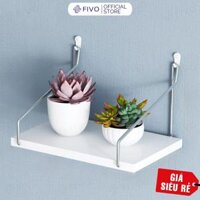 Kệ Trang Trí Treo Tường  Gỗ FIVO Mã FB40 Không Cần Khoan Tặng Kèm Đinh 4 Chân Chịu Lực Lên Đến 10KG Với Móc Treo Inox Dễ Dàng Gắn Lên Tường - Màu Trắng 30x15cm - Đinh 4 Chân