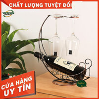 Kệ treo 2 ly rượu vang kèm giá đựng 1 chai rượu vang