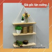 Kệ treo 3 tầng decor trang trí nhà cửa để đồ lưu niệm cây cảnh mini gỗ thông tự nhiên