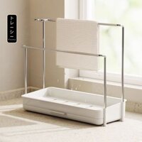 Kệ treo đa năng 2 tầng đựng đồ bồn rửa chén bát có thể dán tường nhựa PP và inox có khay đựng nước