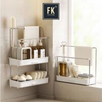 Kệ treo đa năng 2 tầng đựng đồ bồn rửa chén bát có thể dán tường nhựa PP và inox có khay đựng nước