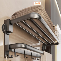 Kệ treo khăn nhà tắm PENZI, treo tường bằng cốc hút chân không, kệ 2 tầng gập 90 độ, nhôm chống gỉ