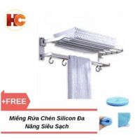 Kệ treo khăn tắm INOX 304 ( chống gỉ và bám vân tay) + tặng kèm miếng rửa chén bát silicon đa năng cao cấp