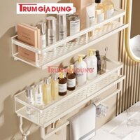 Kệ treo nhà tắm Trùm Gia Dụng màu trắng ngà, chất liệu nhôm hàng không, lắp đặt bằng 2 cách.