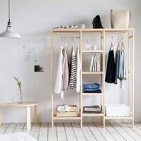 Kệ Treo Quần Áo Cao Cấp Phong Cách Vintage Hàn Quốc - Triple Hanger - Màu Gỗ Tự Nhiên