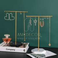 Kệ treo trang sức dáng chữ T dây chuyền vòng tay khuyên tai nhẫn sắt vàng đế đá decor trang trí sang trọng - AM Decor
