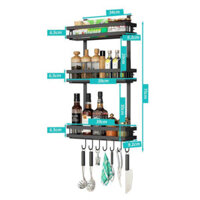 Kệ treo tủ lạnh, giá treo thông minh đựng gia vị không cần đinh có móc đen cho nhà bếp Kệ giá gốc HT