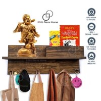 Kệ treo tường decor trang trí để đồ dùng cá nhân kèm móc treo quần áo phụ kiện màu nâu rustic (gỗ thông sơn gốc nước))