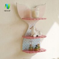 Kệ treo tường đuôi nàng tiên cá 3 tầng NEXUSF, Kệ treo tường nổi đuôi nàng tiên cá trang trí đầy màu sắc, Chậu hoa trồng cây treo tường Giá đỡ lưu trữ hương liệu bằng gỗ Trang trại
