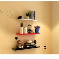 Kệ treo tường tivi phòng khách nhỏ gỗ lõi xanh chống ẩm bộ 3 thanh thẳng dài 40cm (Trắng Đỏ Đen) [bonus]