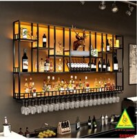 KỆ TRƯNG RƯỢU KHUNG SẮT – MẶT GỖ CÓ ĐÈN 5KRS06 - NỘI THẤT LẮP RÁP VIENDONGADV