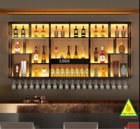 KỆ TRƯNG RƯỢU KHUNG SẮT – MẶT GỖ CÓ ĐÈN  5KRS01 - NỘI THẤT LẮP RÁP VIENDONGADV