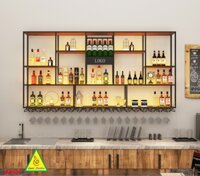 KỆ TRƯNG RƯỢU KHUNG SẮT – MẶT GỖ CÓ ĐÈN 5KRS04 - NỘI THẤT LẮP RÁP VIENDONGADV