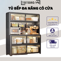 Kệ tủ bếp đa năng chất liệu nhôm cao cấp có cửa kính chống bụi, phần chân đế có bánh xe
