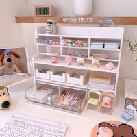 Kệ Tủ Đựng Đồ Mini Để Bàn Màu Trắng, Hộp Nhựa Đựng Đồ Học Tập Nhiều Ngăn Lắp Ghép Decor Bàn Làm Việc
