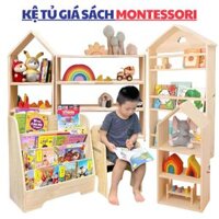 Kệ Tủ Đựng Sách Mầm Non Montessori Cho Bé Kệ Để Sàn Đựng Đồ Chơi Cho Bé Nhiều Lựa Chọn, Giá Sách Treo Tường Gỗ Thông