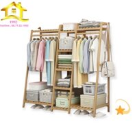 Kệ Tủ Quần Áo Gỗ Thông Kiểu Hàn 1m6 Decor Phòng Ngủ Đẹp ,Giá Treo Quần Áo Túi Xách Trang Trí Nội ThấT