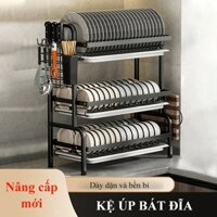 Kệ úp bát đĩa 3 tầng 4 tầng 5 tầng bằng thép carbon kệ đựng chén dĩa có khay hứng nước kèm ống đũa chống gỉ sét