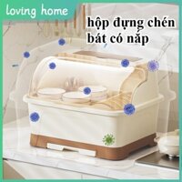 Kệ Úp Bát Đĩa Có Nắp Đậy, Hộp Đựng Bát Đũa Chống Bụi, Kệ Úp Bát Kèm Khay Thoát Nước