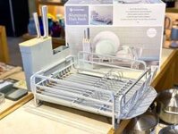 Kệ úp bát đĩa đa năng MEMBER’S MARK Aluminum Dish Rack có giá úp cốc & cắm dao, màu xám