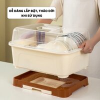 Kệ Úp Bát Đĩa, Giá Đựng Chén Bát, Có Nắp Đậy Chống Bụi Chống Côn Trùng, Có Khay Thoát Nước C