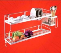 KỆ ÚP CHÉN 2 TẦNG INOX 304 ĐA NĂNG -ỐNG ĐŨA NGOÀI – 80CM