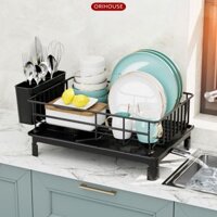 Kệ úp chén bát kèm giá đựng đũa thìa có khay hứng nước, chất liệu thép cacbon - KB2