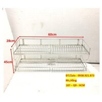 Kệ Úp Chén Bát Treo La 2 Tầng Vít Inox 304 Có Móc Xoong Dài 60cm