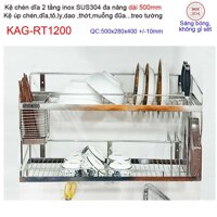 Kệ úp chén dĩa 2 tầng 50cm đa năng inox 304, kệ chén dĩa 2 tầng inox KAG-RT1200