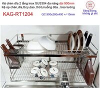 Kệ úp chén dĩa 2 tầng 90cm đa năng inox 304, kệ chén dĩa 2 tầng inox KAG-RT1204
