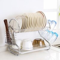 Kệ úp chén đĩa 2 tầng inox, kệ inox úp cốc, để bát đĩa khô ráo có khay hứng nước bên dưới - Chạn bát để bàn bếp