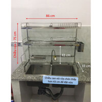 Kệ úp chén dĩa chân đứng để trên chậu rửa inox  304 bóng 2 tầng chân vuông láp mặt sàn dày 4ly NỘI THẤT GIA DỤNG DHOME