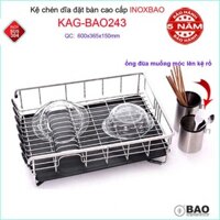 Kệ úp chén dĩa đặt bàn Inox Bảo KAG-BAO243, giá đựng bát đĩa đa năng SUS304 dập đặc cao cấp 60cm kèm 2 ống đũa siêu bền
